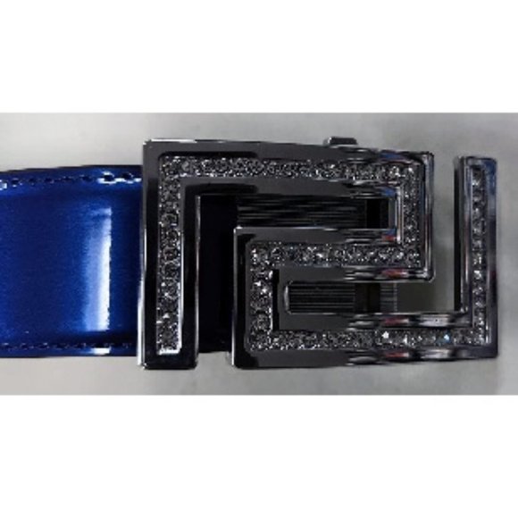 🆕 SILVER RHINESTONE GREEK DESIGN ROYAL BLUE STRAP AUTOMATIC… - Picture 2 of 4